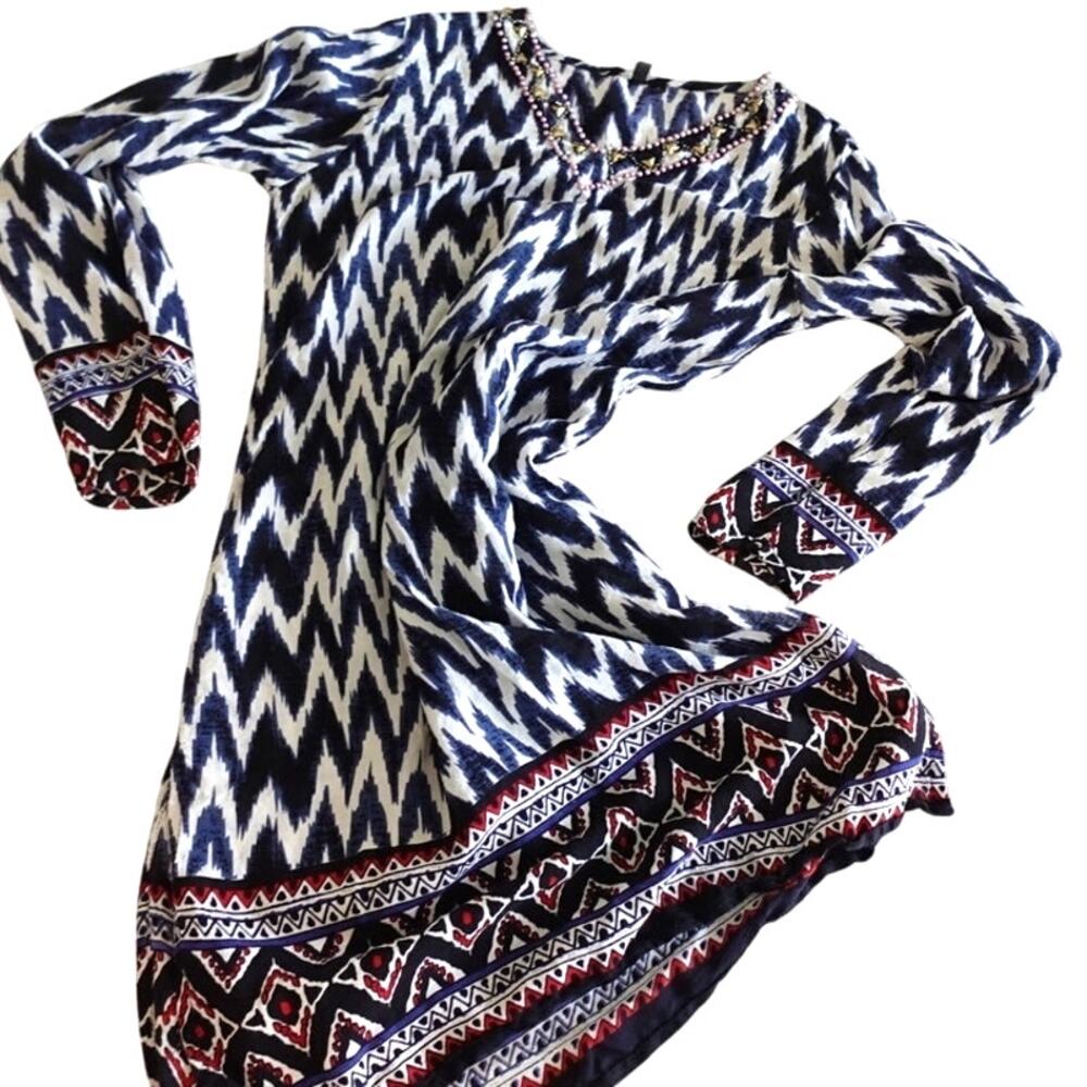 Beaded v neck dress/ swim coverup / beach wear top size Small lightweight